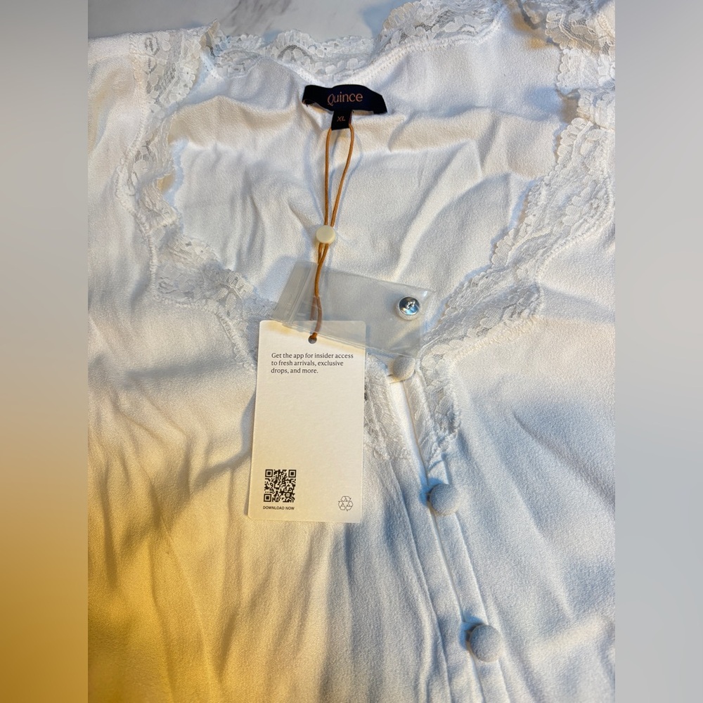 NWT Quince Women Lightweight Crepe Lace Puff Sleeve Blouse Ivory - Picture 5 of 8